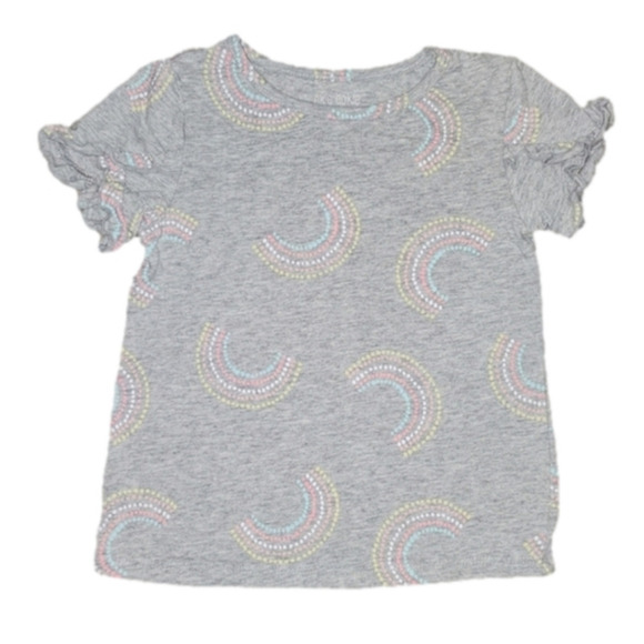 OKIE DOKIE Grey Short Ruffle Sleeve Tee with Dotted Rainbows Pattern - Picture 1 of 3